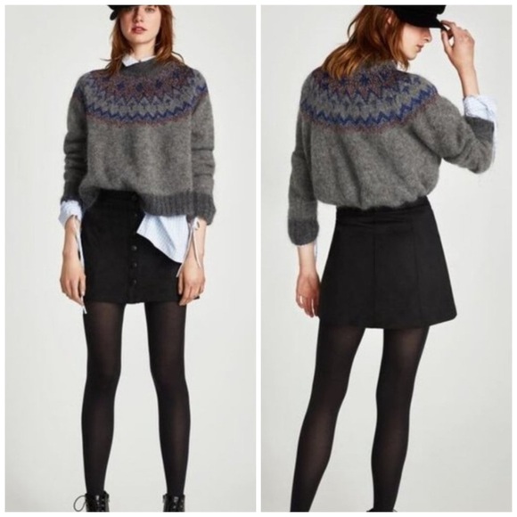 Zara Black Button Front Faux Suede Mini Skirt Size Medium - Picture 2 of 8